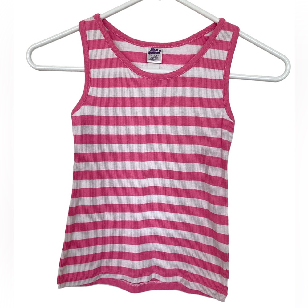 BOGO 🥳 Miss Attitude Pink White Striped Tank Top | girls S 7/8 | summer play